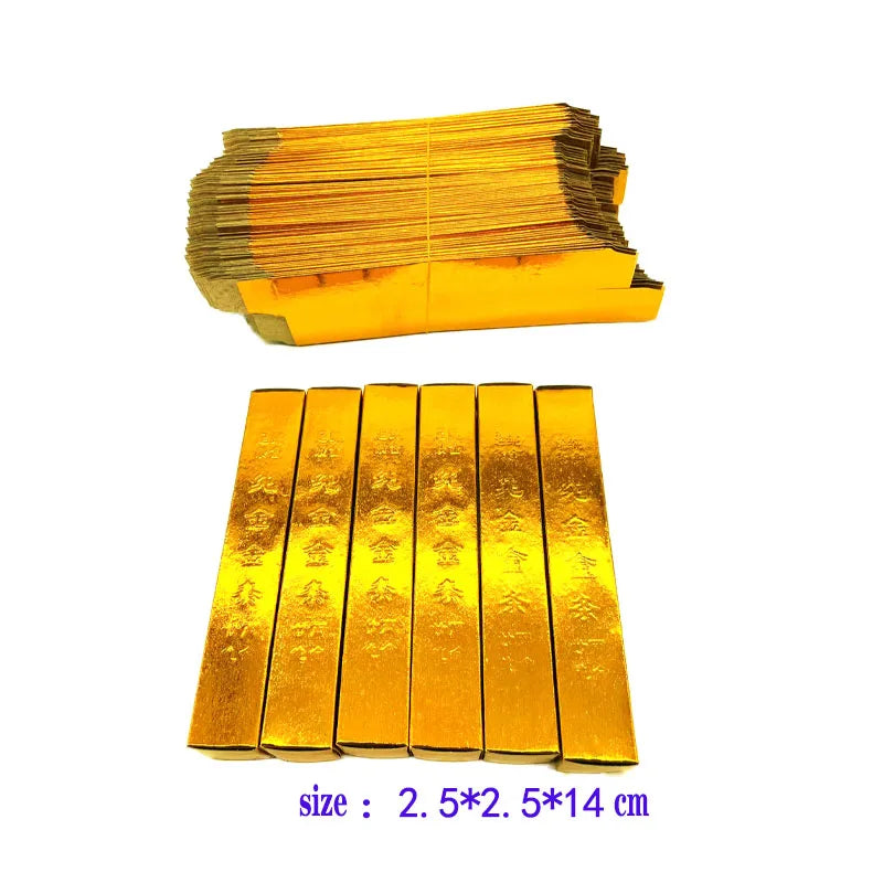 100Pcs Chinese Joss Paper Gold Bar Nugget Ancestor Money Hell Bank Notes Ghost Festival Qingming Burning Sacrifice Articles Set