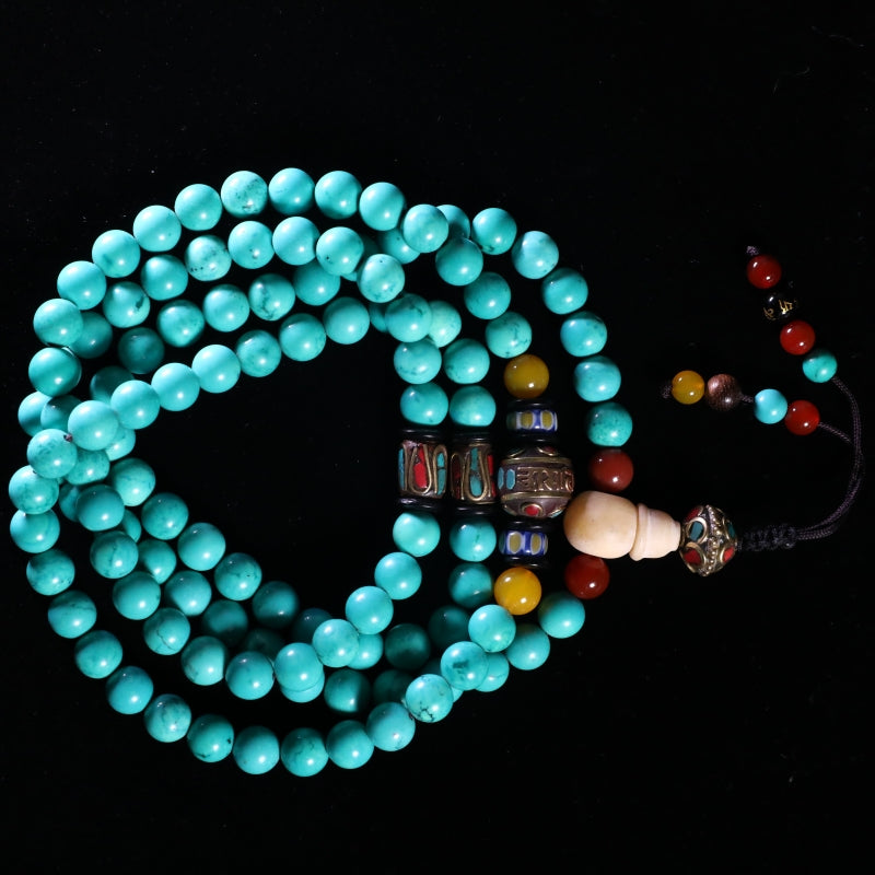 Robust Wealth Sturdy Turquoise 108 Mala Beads Necklace