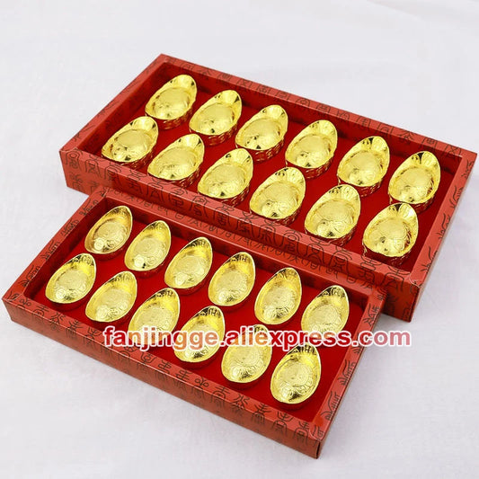 12 Pieces Mascot Metal Crafts Feng Shui Auspicious Lucky Money Gold Ingot To Fake Something Antique Acer Home Decor Props