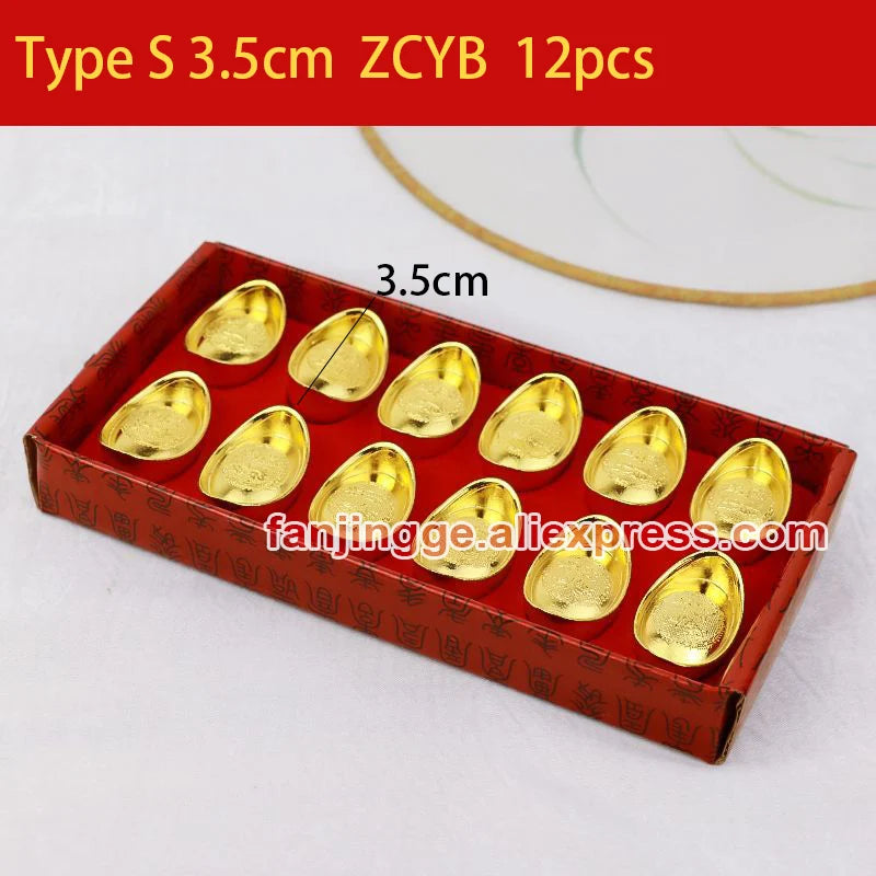 12 Pieces Mascot Metal Crafts Feng Shui Auspicious Lucky Money Gold Ingot To Fake Something Antique Acer Home Decor Props