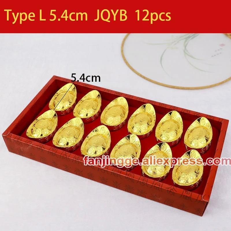 12 Pieces Mascot Metal Crafts Feng Shui Auspicious Lucky Money Gold Ingot To Fake Something Antique Acer Home Decor Props