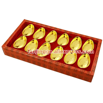 12 Pieces Mascot Metal Crafts Feng Shui Auspicious Lucky Money Gold Ingot To Fake Something Antique Acer Home Decor Props