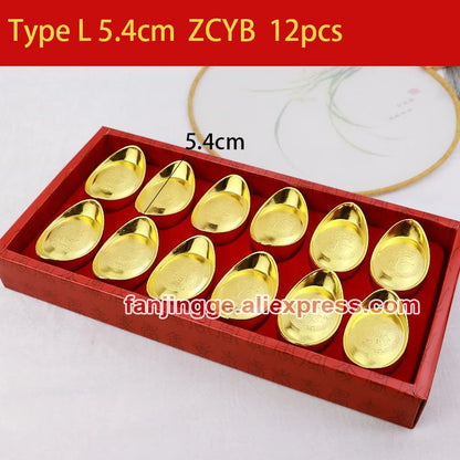 12 Pieces Mascot Metal Crafts Feng Shui Auspicious Lucky Money Gold Ingot To Fake Something Antique Acer Home Decor Props