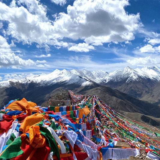 Holy Land of Tibet Hangs Prayer Flags For Energy Blessing