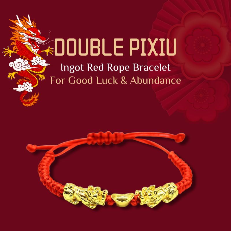 Double Pixiu Ingot & Lucky Red Rope Bracelet