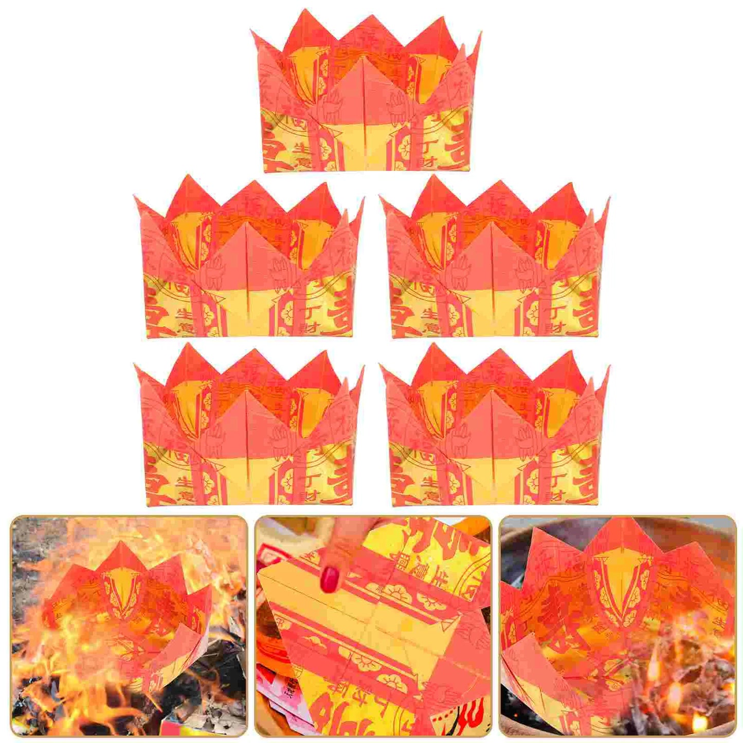 5 Pcs Paper Lotus Cornucopia Ancestor Bless Money Ghost Treasure Bowl Sacrifice Supplies Fire Sacrificing Accessory