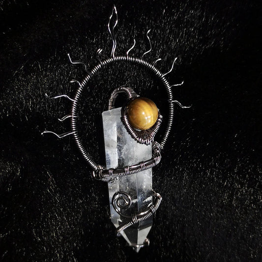 Eclipse Shield Tibetan Quartz Sunburst Protection Pendant