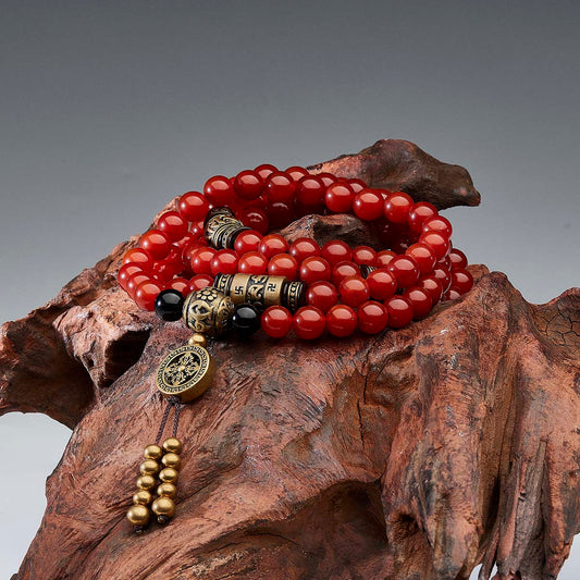 Health Energy Red Carnelian Agate and Obsidian Mala Necklace