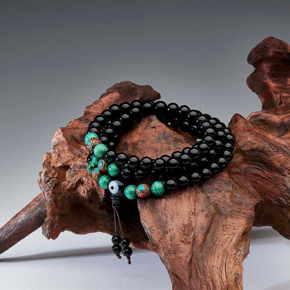 Protection Energy Obsidian and Turquoise Mala Necklace