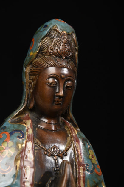 Avalokiteshvara Bodhisattva (Guanyin Bodhisattva) Buddha Statue Cloisonné Pure Copper Oriental Artwork