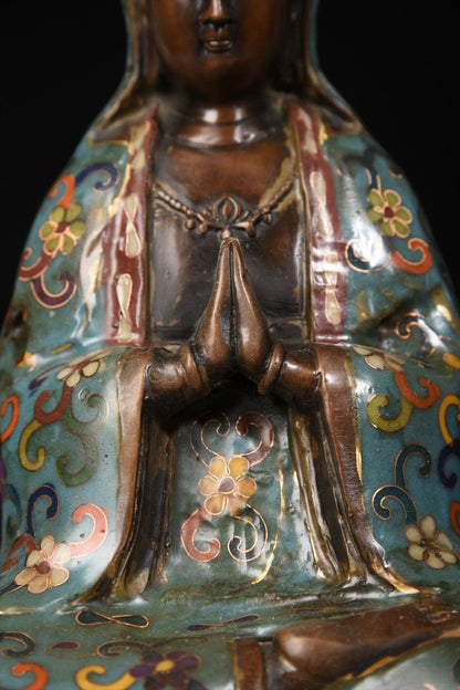 Avalokiteshvara Bodhisattva (Guanyin Bodhisattva) Buddha Statue Cloisonné Pure Copper Oriental Artwork