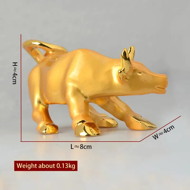 Alloy golden Wall Street Bull Ox Figurine Charging Stock Market Bull Statue Fengshui Sculpture figurines Home Office Decor