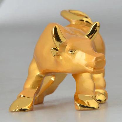 Alloy golden Wall Street Bull Ox Figurine Charging Stock Market Bull Statue Fengshui Sculpture figurines Home Office Decor