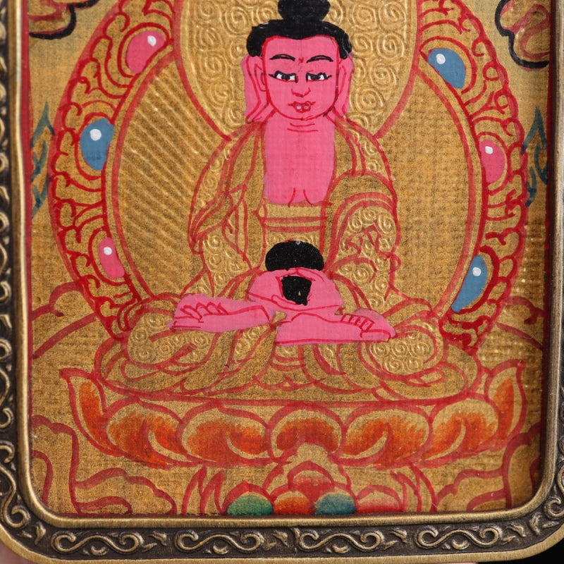 Amitabha Buddha Tibetan Thangka Pendant Hand-painted with Gold Outline and Vajra Shell