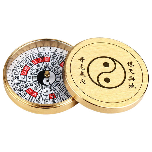 Ancient Chinese Feng Shui Profession Brass Compass Round Metal Surface Luopan Pocket LuoJingYi Master Supplies Home Decoration