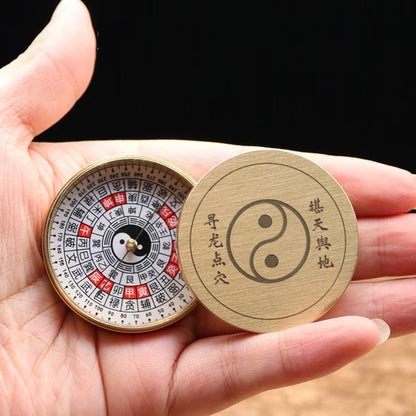 Ancient Chinese Feng Shui Profession Brass Compass Round Metal Surface Luopan Pocket LuoJingYi Master Supplies Home Decoration