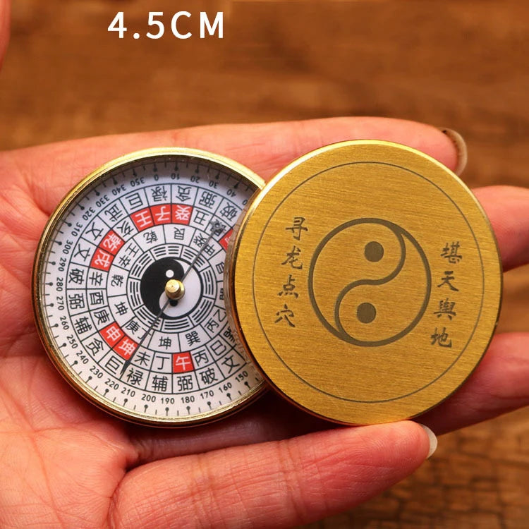 Ancient Chinese Feng Shui Profession Brass Compass Round Metal Surface With cover Luopan Pocket LuoJingYi Master Home Decoration