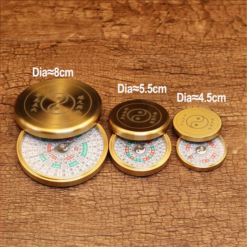 Ancient Chinese Feng Shui Profession Brass Compass Round Metal Surface With cover Luopan Pocket LuoJingYi Master Home Decoration