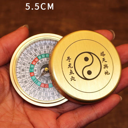 Ancient Chinese Feng Shui Profession Brass Compass Round Metal Surface With cover Luopan Pocket LuoJingYi Master Home Decoration