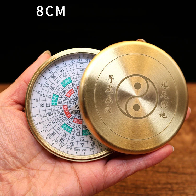 Ancient Chinese Feng Shui Profession Brass Compass Round Metal Surface With cover Luopan Pocket LuoJingYi Master Home Decoration