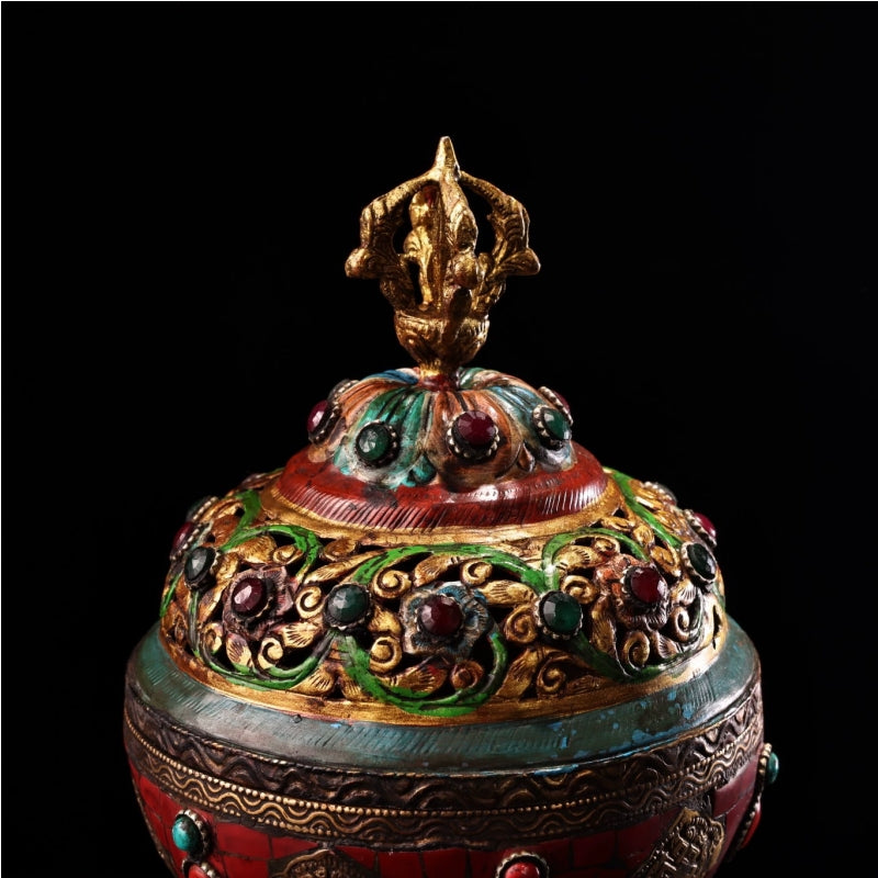 Auspicious Eight Treasures Incense Burner Bronze Inlaid with Precious Stones