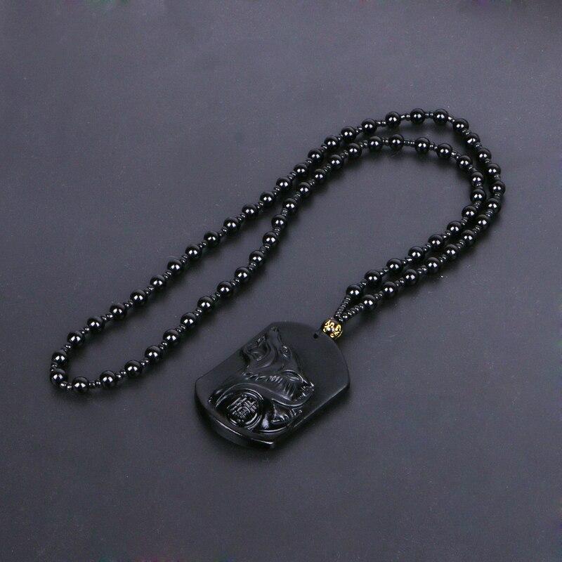 Black Obsidian Wolf Protection Necklace Wolf Pendant