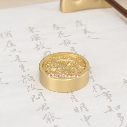 Carving Solid Brass Paper Weight Portable Chinese Fengshui BaGua Long Paperweight Metal Calligraphy Painting  Metal Decoration