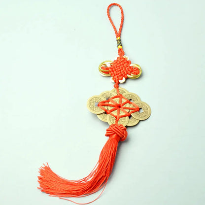 Charm Ancient Copper 10PCS Coins Red Chinese Knot Plum Shape Collection Good Lucky Fortune Feng Shui Five Emperor Money Keychain