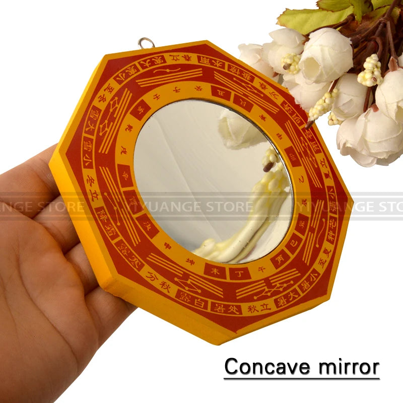 China Feng Shui Wood Concave Convex Bagua Mirror Wall Hanging The 8 hexagrams mirror Home Decor 13.2cm