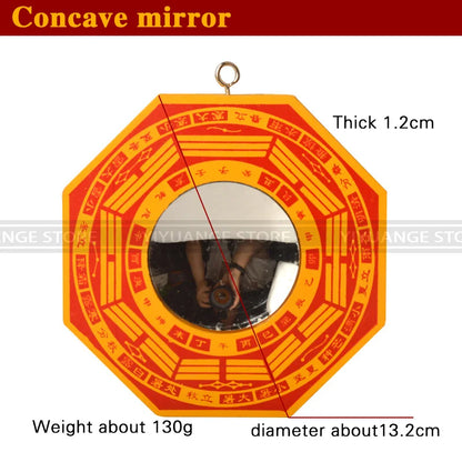 China Feng Shui Wood Concave Convex Bagua Mirror Wall Hanging The 8 hexagrams mirror Home Decor 13.2cm