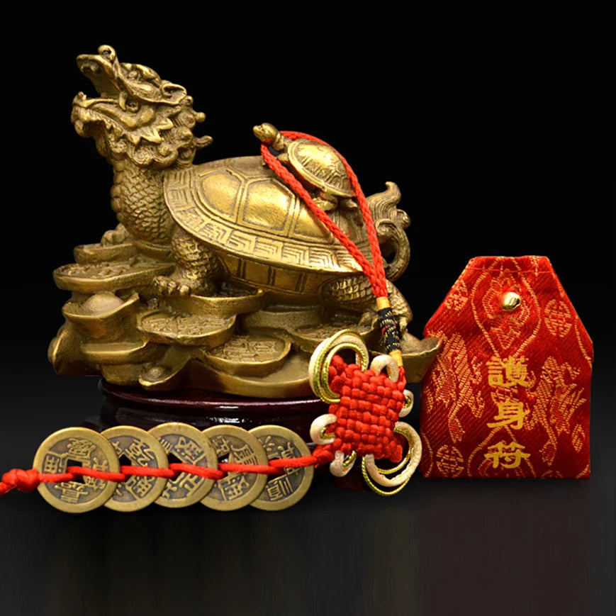 China fengshui brass dragon turtle Tortoise wealth lucky statue Metal crafts Home decorations gift metal handicraft