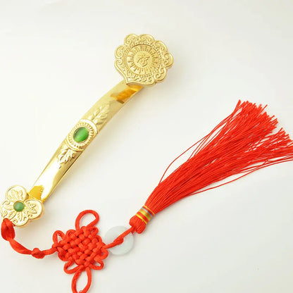 Chinese Amulet Crafts Golden Auspicious Ruyi Home Furnishing Feng Shui Talisman Scepter Decoration Ornaments Good Lucky Fortune