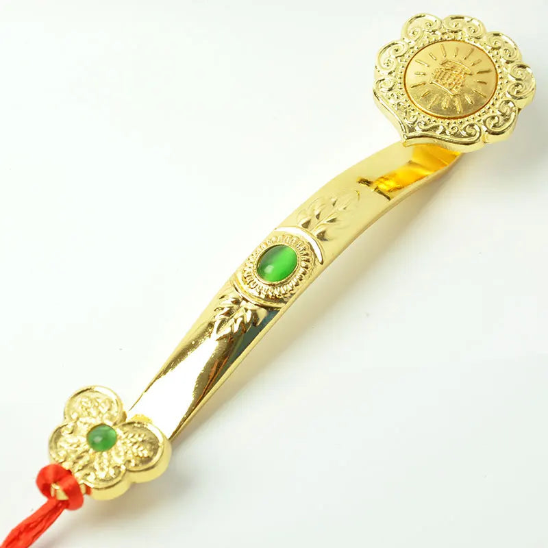 Chinese Amulet Crafts Golden Auspicious Ruyi Home Furnishing Feng Shui Talisman Scepter Decoration Ornaments Good Lucky Fortune