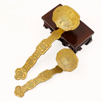 Chinese Amulet Crafts Golden copper Auspicious Ruyi Home Furnishing Feng Shui Power Scepter Decoration Ornaments Good Fortune