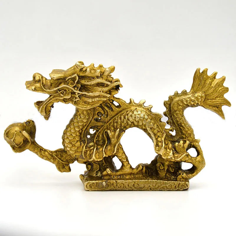 Chinese Ancient Mascot Copper Dragon Sculpture Art Crafts Dragon Statue Office Oranment Collection Home decoration accessories