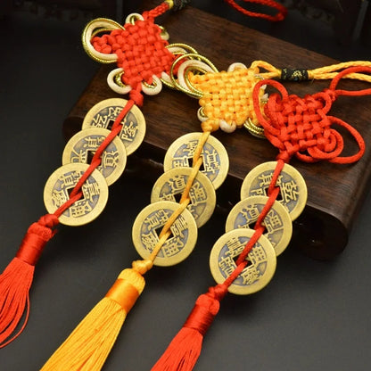 Chinese Feng Shui Coins Tassel for Wealth and Success Silk Tassel Brush Chinese Lucky Copper Coins Tassel for Wedding Party Gift