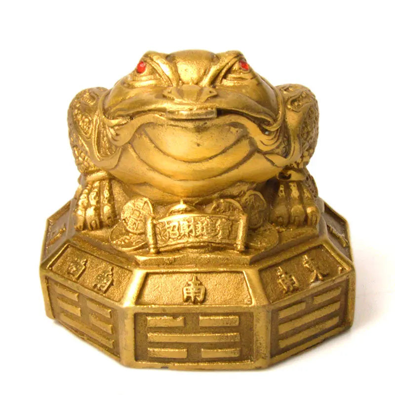 Chinese Feng Shui Copper The Eight Trigrams Base Toad Coins Gold Lucky Home Decoration Apotropaic Brass Furnishing Articles