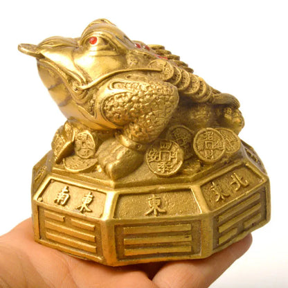 Chinese Feng Shui Copper The Eight Trigrams Base Toad Coins Gold Lucky Home Decoration Apotropaic Brass Furnishing Articles