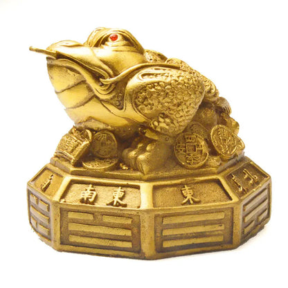 Chinese Feng Shui Copper The Eight Trigrams Base Toad Coins Gold Lucky Home Decoration Apotropaic Brass Furnishing Articles