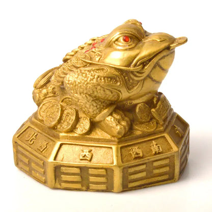 Chinese Feng Shui Copper The Eight Trigrams Base Toad Coins Gold Lucky Home Decoration Apotropaic Brass Furnishing Articles