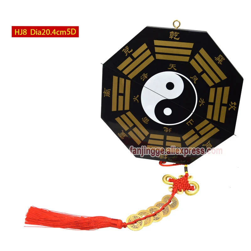 Chinese Feng Shui Peach Wood Bagua Mirror Copper Coins Mascot Compass For Lucky And Blessing Home Wall Decoration Accessories