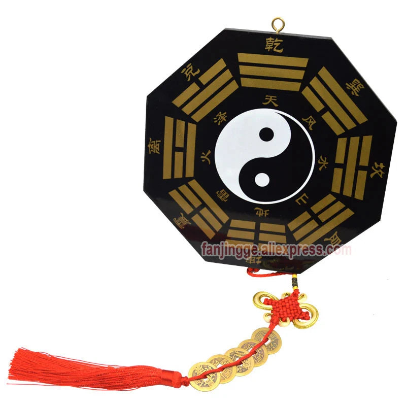 Chinese Feng Shui Peach Wood Bagua Mirror Copper Coins Mascot Compass For Lucky And Blessing Home Wall Decoration Accessories