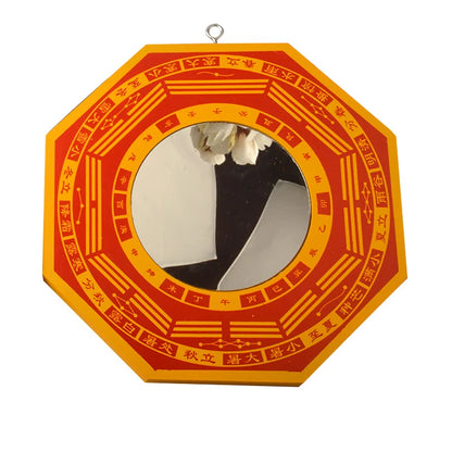 Chinese Fengshui Red Wood Concave Convex Bagua Mirror Wall Hanging The 8 hexagrams mirror Home Decor Accessories