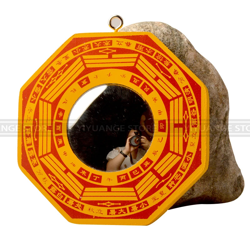 Chinese Fengshui Red Wood Concave Convex Bagua Mirror Wall Hanging The 8 hexagrams mirror Home Decor Accessories