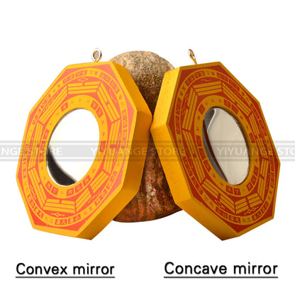 Chinese Fengshui Red Wood Concave Convex Bagua Mirror Wall Hanging The 8 hexagrams mirror Home Decor Accessories