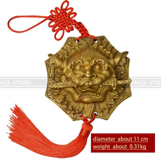 Chinese Fengshui The Bronze Beast Head Eight Lions Bite Sword Pendant Copper Lion Door Ornaments Home Decoration