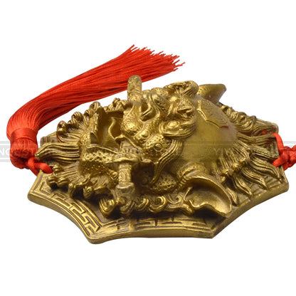 Chinese Fengshui The Bronze Beast Head Eight Lions Bite Sword Pendant Copper Lion Door Ornaments Home Decoration