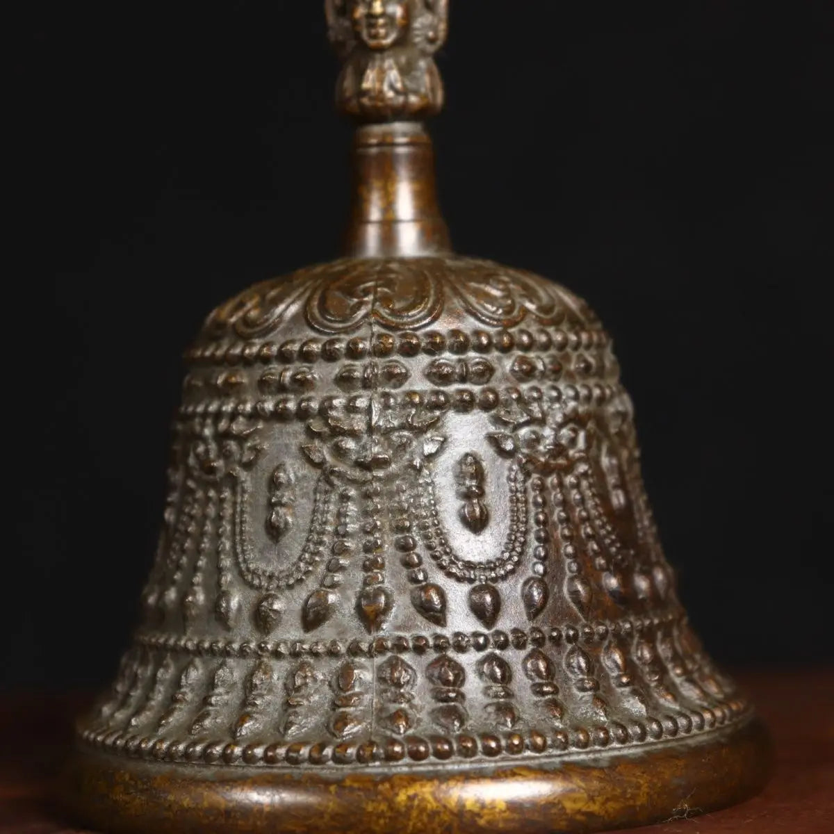 Chinese antique brass five-strand large hand-cranked Vajra hand-cranked bell instrument supplies bell Taoist Sanqing ornaments