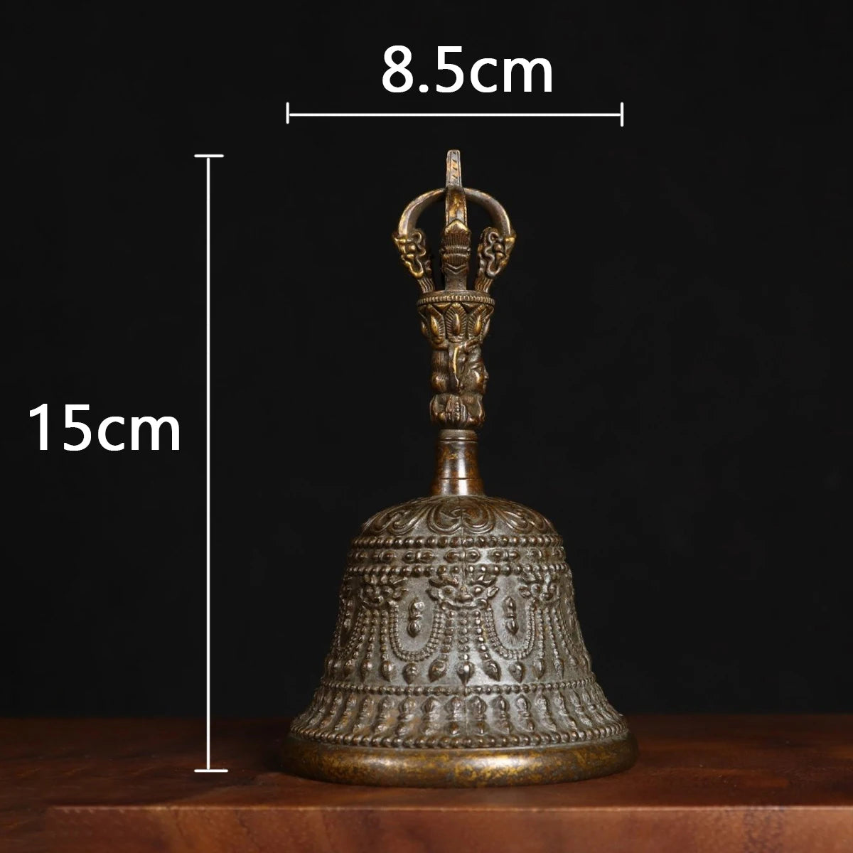 Chinese antique brass five-strand large hand-cranked Vajra hand-cranked bell instrument supplies bell Taoist Sanqing ornaments