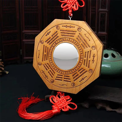 Chinese knot Fengshui Wood Concave Convex Bagua Mirror Wall Hanging The 8 hexagrams mirror Home Decor Accessories